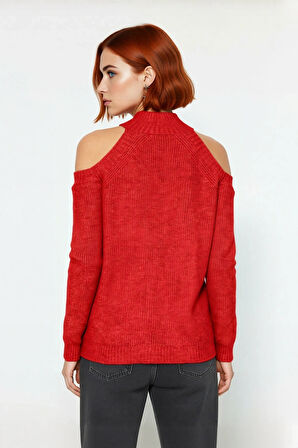 Kadınlara Özel Simli Selanik Dokuma Dik Yaka Omuz Dekolteli Triko Kazak Kış Kombinleri İçin