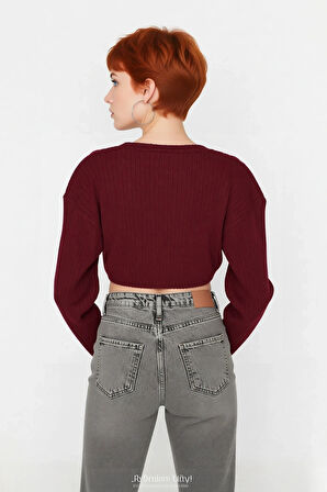 Kadın Modern Bisiklet Yaka Regular Kalıp Triko Super Crop Uzun Kol Kazak Günlük Kombinler İçin