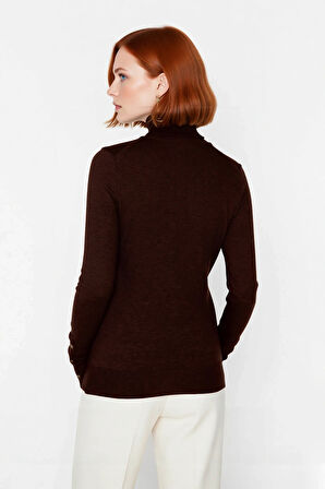 Kadın İnce Triko Balıkçı Yaka Fitted Kalıp Uzun Kollu Kazak Günlük Konfor İlkbahar Sonbahar