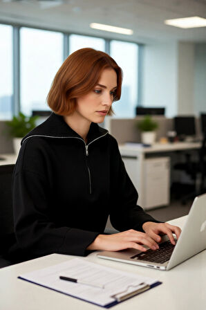 Kadın Oversize Fermuarlı Dik Yaka Triko Kazak Yumuşak Dokusuyla Günlük Konfor ve Şıklık Kaliteli