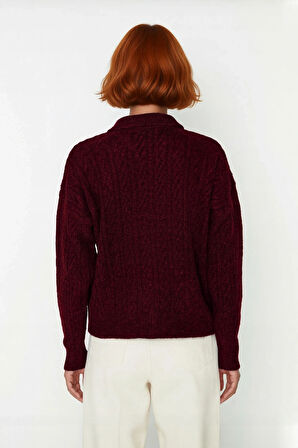 Kadın Kışlık Oversize Polo Yaka Saç Örgü Triko Kazak Düşük Uzun Kollu Basic Rahat Tasarım Kaliteli