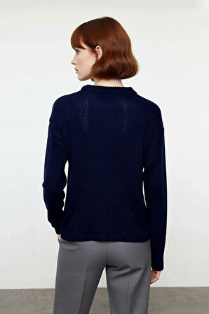 Kadın Oversize Akrilik Triko Kazak Geniş İspanyol Kol Detaylı Bisiklet Yaka Günlük Konfor Kaliteli