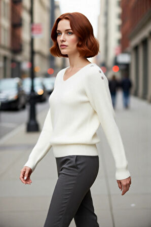 Kadın Regular Kalıp Yumuşak Dokulu Bisiklet Yaka Taş Detaylı Triko Kazak Kış Sezonu İçin Modern