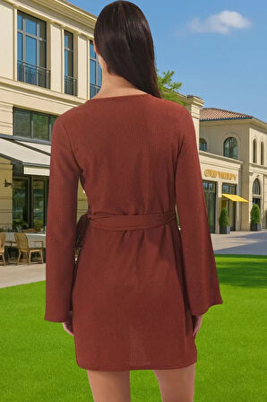 Plaj Elbisesi Kadın Mini V Yaka Bağlamalı Krep Dokuma Yazlık Modern Stil Modern Stil Özel Tasarım