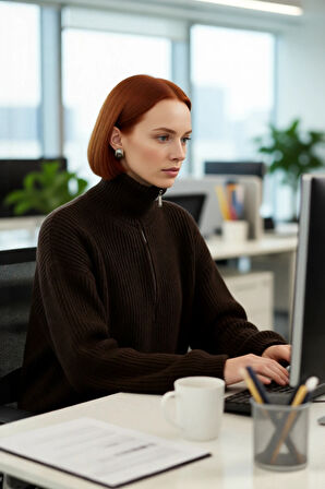 Kadın Orta Kalınlık Düşük Kol Selanik Dokuma Regular Kesim Uzun Triko Kazak Günlük Kullanıma Uygun