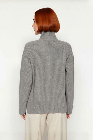 Kadın Orta Kalınlık Düşük Kol Selanik Dokuma Regular Kesim Uzun Triko Kazak Günlük Kullanıma Uygun