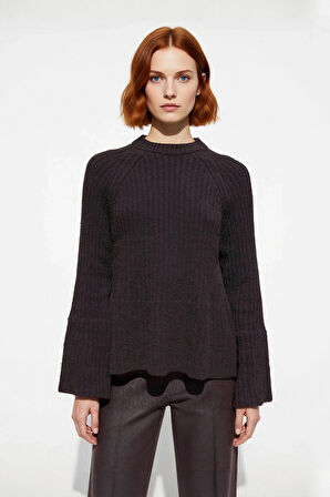 Kadın Regular Kalıp Triko Kazak Peplum Detayı Sürdürülebilir Reglan Kol Orta Kalınlık Günlük