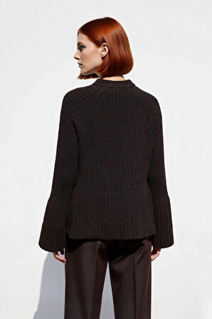 Kadın Regular Kalıp Triko Kazak Peplum Detayı Sürdürülebilir Reglan Kol Orta Kalınlık Günlük