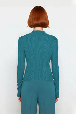 Kadın Uzun Kollu Dik Yaka Fitilli Triko Kazak Fitted Kesim Casual Giyim İçin İdeal Basic Model