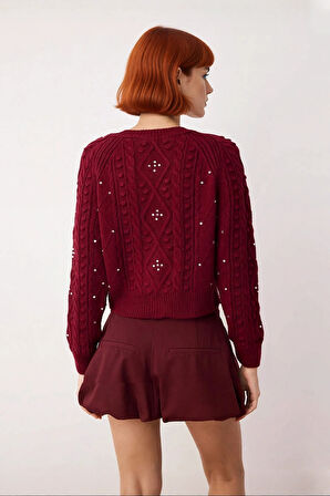 Kadın Regular Kalıp Çift Yüzlü Akrilik Triko Hırka Saç Örgü Desenli Kışlık Giyim Tarzı Kaliteli