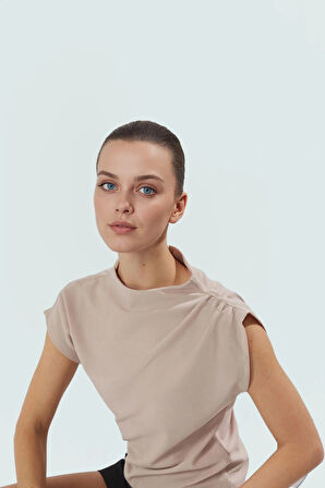 Kısa Kol Scuba Krep Örme Bluz Dik Yaka Aksesuar Detaylı Fitted Mükemmel Uyum Premium Kalite