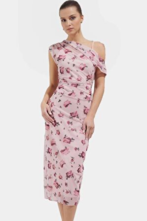 Örme Tül Midi Elbise 120cm Boy Çiçek Desen Bodycon Kalıp Özel Tasarım Rahat Ve Şık