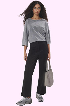 Kadın Günlük Kullanım İçin Örme Pantolon Yüksek Bel Geniş Paça Straight Siluet Özel Günler