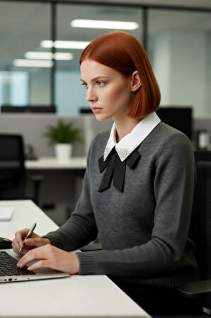 Kadın Günlük Ve Ofis Şıklığı İçin Regular Kalıp Taşlı Triko Kazak Tek Plaka Dokuma Rahatlığında