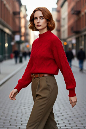 Kadın Basic Oversize Saç Örgü Dik Yaka Crop Triko Kazak Soğuk Havalar İçin Modern Stil Kaliteli