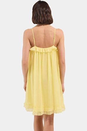 Kolsuz Mini Elbise Fırfırlı Polyester Dokuma Yazlık Düz Kesim Kaliteli İşçilik