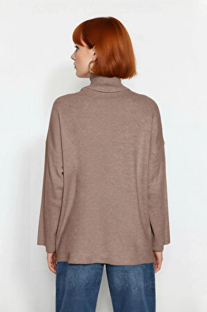 Kadınlar İçin Konforlu Oversize Basic Düşük Kol Balıkçı Yaka Triko Kazak Kış Günleri Şıklığı