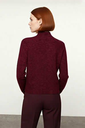 Kadın Cool Comfort Oversize Dik Yaka Triko Kazak Basic Rahat Kışlık Bordo Günlük Şıklığı Tamamlar