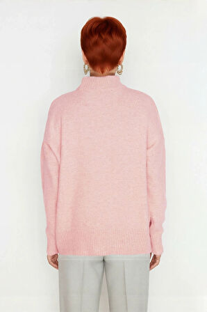 Kadın Günlük Oversize Düşük Kol Dik Yaka Uzun Triko Kazak Kışlık Şık Basic Rahatlık Sunar Kaliteli