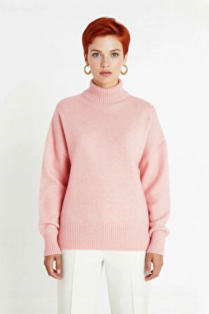 Kadın Günlük Oversize Düşük Kol Dik Yaka Uzun Triko Kazak Kışlık Şık Basic Rahatlık Sunar Kaliteli