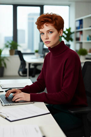 Kadın Günlük Oversize Düşük Kol Dik Yaka Uzun Triko Kazak Kışlık Şık Basic Rahatlık Sunar Kaliteli