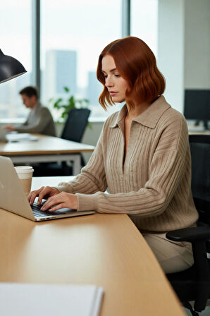 Modern Kadın Oversize Polo Yaka Triko Kazak Rahat Düşük Kol Fitilli Dokusuyla Kış Gardırobunuzun