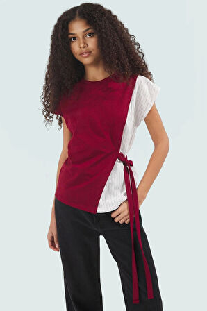 Rahat Kalıp Pamuklu Bluz Plise Detay Bisiklet Yaka Yazlık Kombinler İçin Şık Görünüm