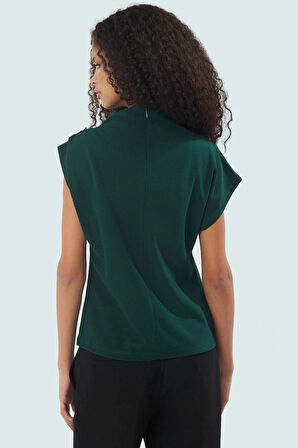 Kısa Kol Scuba Krep Örme Bluz Dik Yaka Aksesuar Detaylı Fitted Mükemmel Uyum Premium Kalite