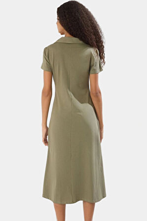 Örme Midi Elbise Rahat Şık Pamuklu Skater Kısa Kol Kaliteli İşçilik Görünüm