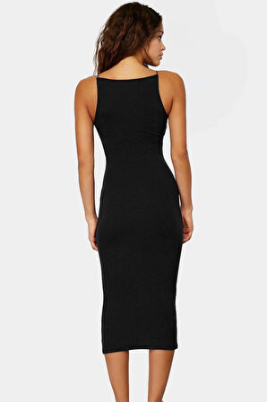 Yazlık Halter Yaka Bodycon Midi Elbise Pamuk Elastan Örme Trend Tasarım Dayanıklı Malzeme