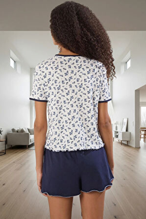 Homewear Koleksiyonu Rahat Örme Pijama Takımı Pamuklu Çiçekli Profesyonel Görünüm