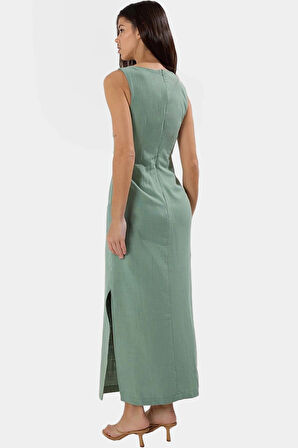 Astarlı Viskoz Maxi Elbise A Kesim Bisiklet Yaka Cut Out Detay Yazlık Özel Tasarım Trend