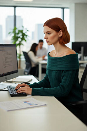 Kadın Uzun Kollu Fitilli Triko Kazak Carmen Yaka Regular Kalıp Şık Gündüz Gece Kombinleri Kaliteli