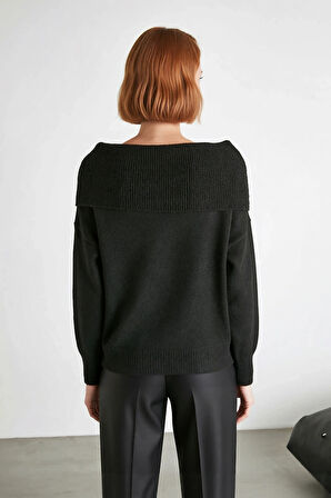 Kadın Triko Kışlık Kazak Regular Kalıp Uzun Kollu Carmen Yaka Günlük ve Şık Kombinler İçin