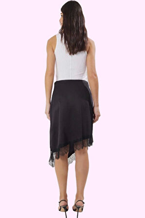 Kadın Parti Etek Saten Midi Boy Anvelop Kesim Dantel Detay Günlük Kullanım Kaliteli Malzeme