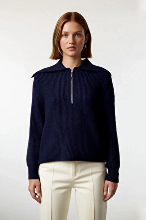 Kadın Orta Kalınlık Akrilik Karışımlı Selanik Dokuma Polo Yaka Triko Kazak Günlük Kullanım