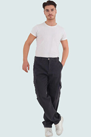 Erkek Modern Straight Fit Kargo Pantolon Pamuk Gabardin Kumaş Günlük Stil Kaliteli Malzeme