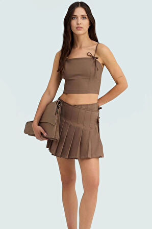 Nefes Alan Pamuklu Gabardin Bluz Etek Takım Kolsuz Yazlık Seçkin Malzeme Modern Stil