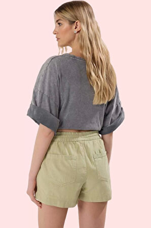 Kadın Yüksek Bel Kısa Şort Geniş Paça Pamuk City Short Model Günlük Kullanım Modern Tasarım