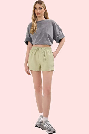 Kadın Yüksek Bel Kısa Şort Geniş Paça Pamuk City Short Model Günlük Kullanım Modern Tasarım