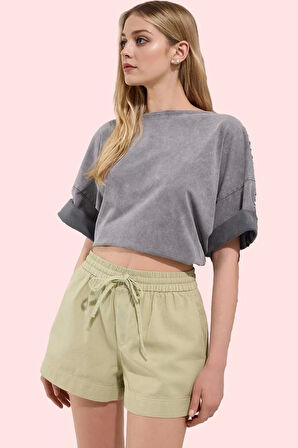 Kadın Yüksek Bel Kısa Şort Geniş Paça Pamuk City Short Model Günlük Kullanım Modern Tasarım