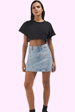 Kadın Care Koleksiyonu Denim Etek Pamuk Rigid Dokuma Mini Boy Günlük Kullanım Modern Tasarım