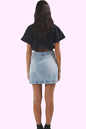 Kadın Care Koleksiyonu Denim Etek Pamuk Rigid Dokuma Mini Boy Günlük Kullanım Modern Tasarım