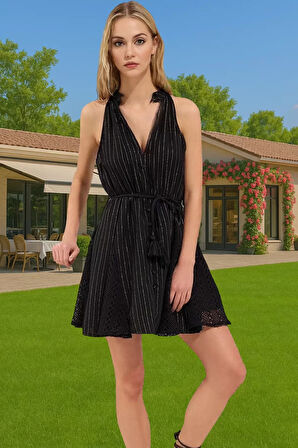 Şık Kadın Mini Elbise Müslin Kumaşlı Yazlık Plaj Dayanıklı Malzeme Seçkin Malzeme Zarifane Tasarım