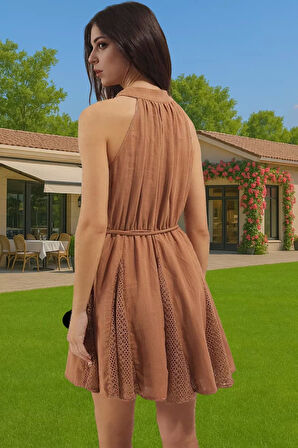 Şık Kadın Mini Elbise Müslin Kumaşlı Yazlık Plaj Dayanıklı Malzeme Seçkin Malzeme Zarifane Tasarım