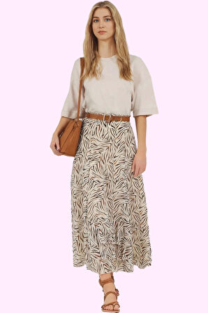 Kadın Rahat Kloş Maxi Etek Polyester Animal Desenli Tüm Sezonlar Yaz Aylarının Vazgeçilmezi
