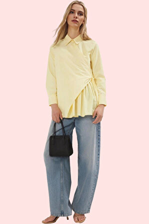 Kadın Uzun Kollu Gömlek Regular Kalıp Terrycotton Kumaş Günlük Şıklık Yaz Aylarının Vazgeçilmezi