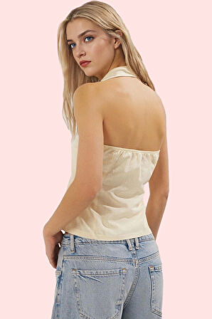 Kadın Yazlık Pamuklu Regular Kolsuz Bluz Gömlek Yaka Business Günlük Kullanım Modern Tasarım