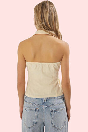 Kadın Yazlık Pamuklu Regular Kolsuz Bluz Gömlek Yaka Business Günlük Kullanım Modern Tasarım