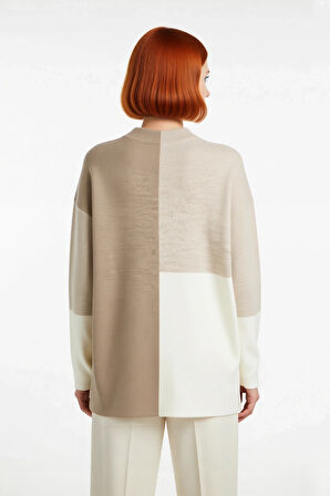 Kadın Casual Ortamlar İçin Dik Yaka Renk Bloklu Standart Kol Triko Kazak Kış Şıklığı Kaliteli